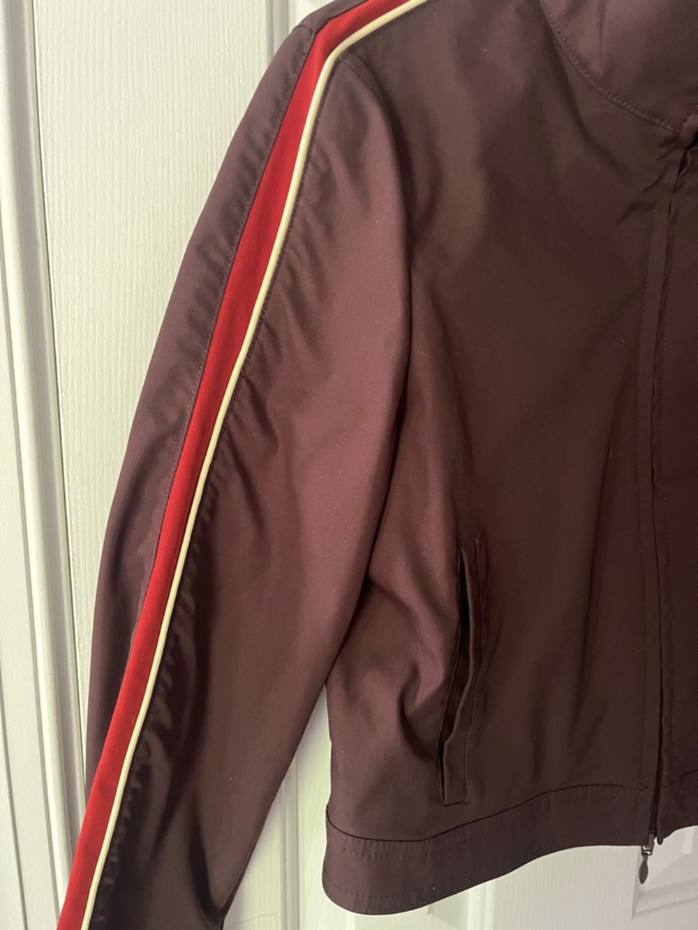 Zara Burgundy Bomber Jacket with Red and Cream Stripes - Picture 3 of 5